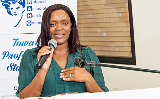 Keynote Speaker, Kaydia-King Newman, Principal, HEART College of Beauty Services during the press launch and showcase of the National Association of Hairdressers and Cosmetologists.