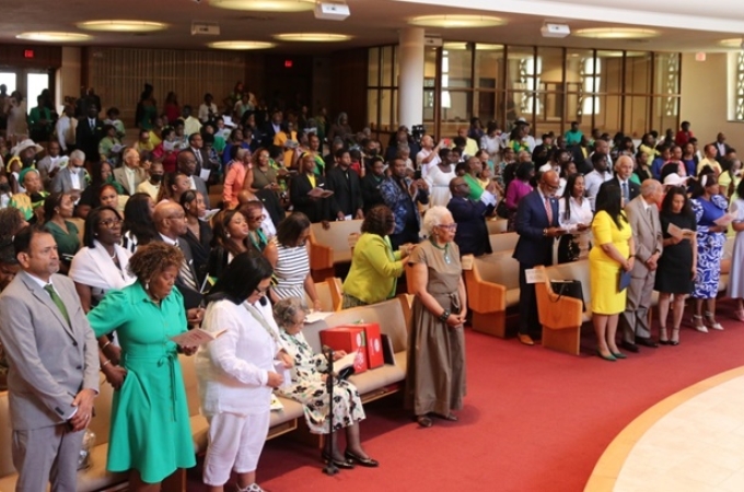 Jamaicans worshipping at the Emancipation and Independence church service at the Sligo Seventh-Day Adventist Church in Takoma Park, Maryland. (Photo: Derrick Scott)