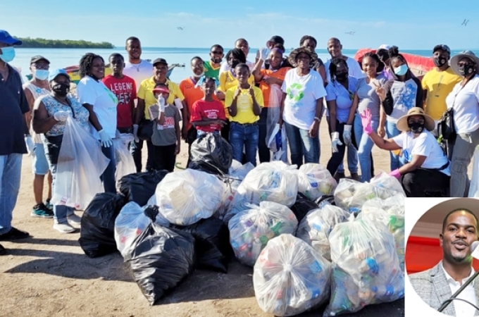 Volunteers at the Old Harbour Bay Fishing Beach. Inset is Ricardo Wray, President of the Old Harbour Lions Club.