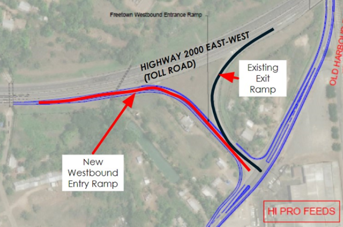 Planned site of the Westbound entry ramp on the East West Highway accessway upgrades.