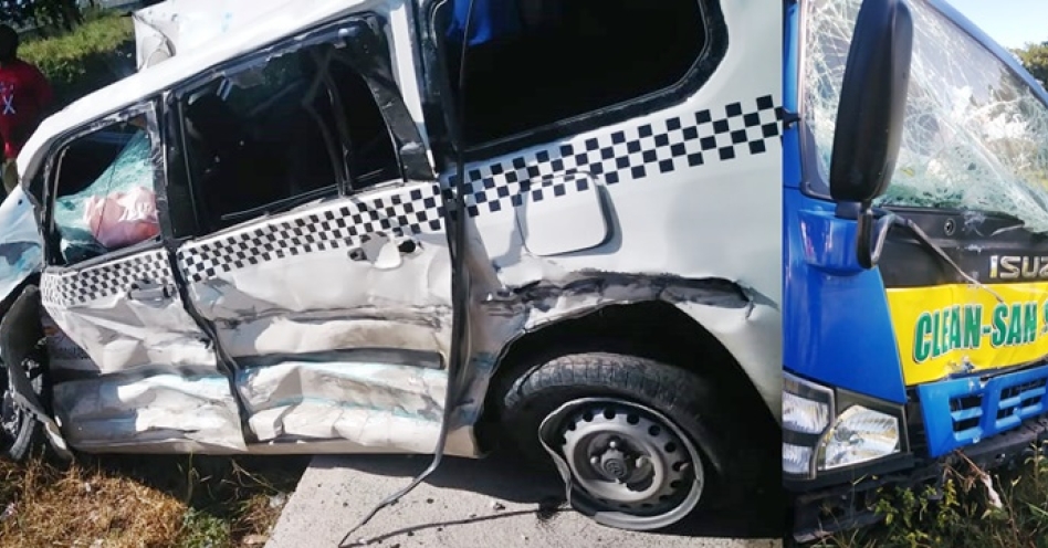 Images of the taxi and truck involved in an accident along West Street, Old Harbour this morning. (Photo: Contributed)