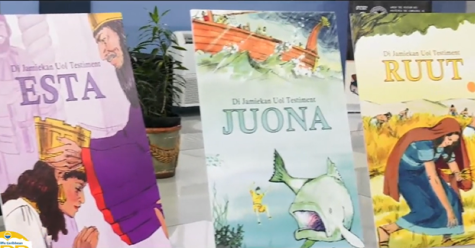 An artist’s impression of the cover designs of each book translated in Jamaica Creole.