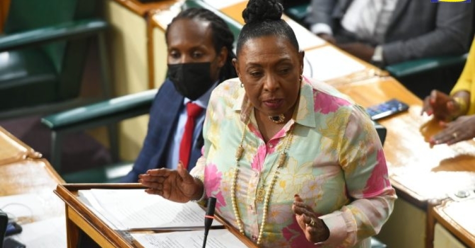 Minister of Culture, Gender, Entertainment and Sport, Hon. Olivia Grange, makes her contribution to the 2022/23 Sectoral Debate in the House of Representatives on June 8. (JIS Photo)