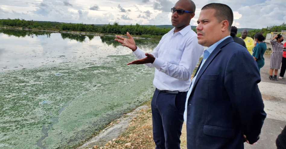 Minister without Portfolio in the Ministry of Economic Growth & Job Creation, Senator Matthew Samuda, is shown the operations of the Greater Portmore Ponds Wastewater Treatment Plant by Senior Project Manager of National Water Commission, Kieran Cadogan, which was officially commissioned yesterday (September 29) in Portmore, St. Catherine.