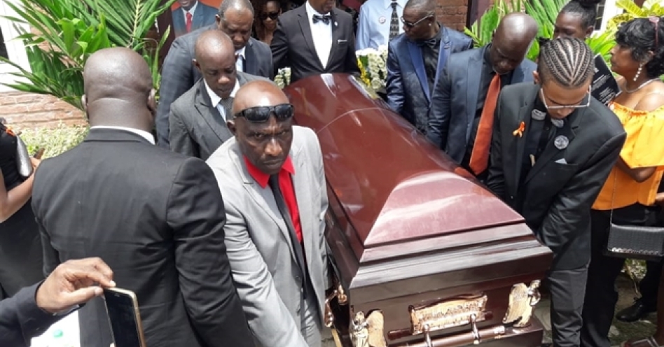 Pall bearers carrying the coffin with body of Rudyard 'Kippy' Mears from the St Dorothy's Anglican Church in Church Pen, St Catherine on April 27, 2019. (OH NEWS PHOTO)