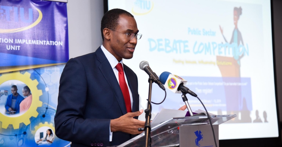 Finance and the Public Service Minister, Dr. the Hon. Nigel Clarke, provides an update on the Government’s Public Sector Transformation Programme (PSTP) at The Jamaica Pegasus hotel in New Kingston