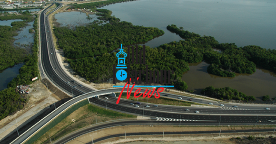 An aerial shot Portmore Toll road.