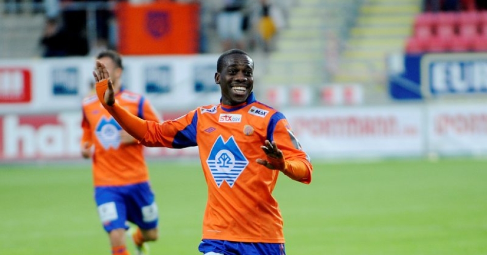 Tremaine Stewart celebrates scoring for Aalesunds KF (Photo Credit: Jon Olav Nesvold/NTB)