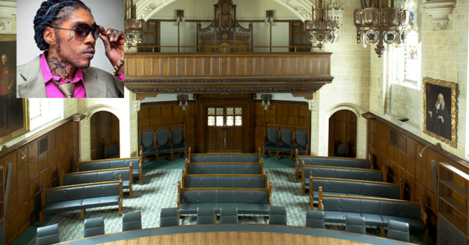 Court Room 1 of the UK Privy Council where the matter will be heard. Inset a picture of Vybz Kartel.