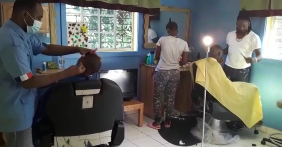 Wards at the Sunbeam Boys Home having their hair groom at the new saloon built by Hamden Rovers. (Contributed Photo)