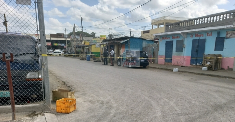 A crime scene in the Old Harbour Market in June 2022. (OH News File Photo)
